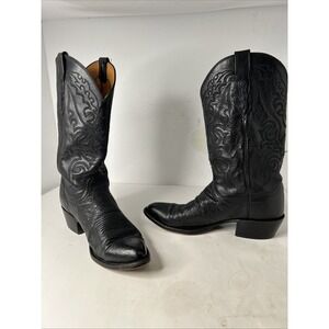 VTG Lucchese 2000 Cowboy Boots Black Ostrich Quills Leather Size 9 2E Rare USA